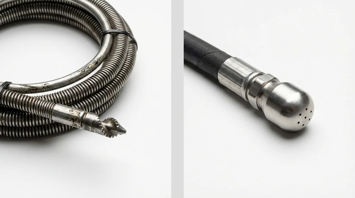 Drain snake cable and hydro jetting nozzle used for drain cleaning in Howell, MI